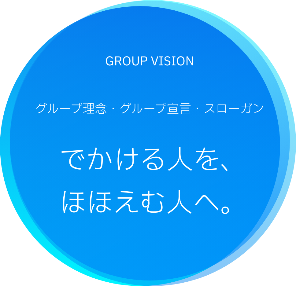 GROUP VISION グループ理念・グループ宣言・スローガン でかける人を、ほほえむ人へ。